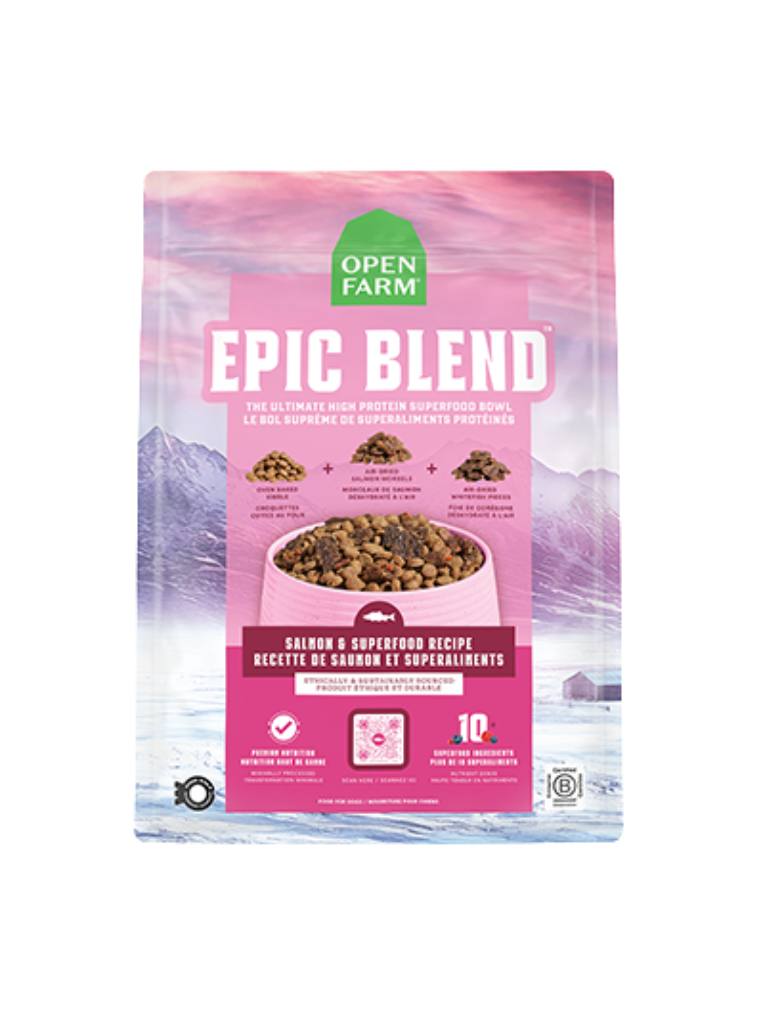OPEN FARM - Epic Blend saumon & superaliments. Bêtes Gourmandes, boutique spécialisée alimentation, éducation et sports pour chiens à Québec.
