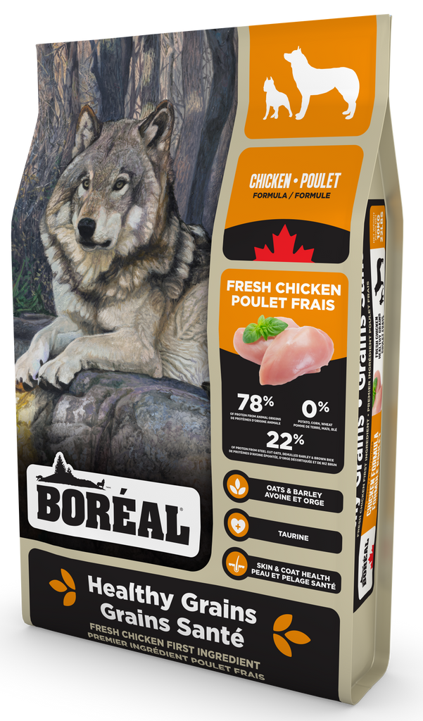 Boréal, recette grains santé au poulet pour chiens de tous les âges.Boutique Bêtes Gourmandes, Ville de Québec.