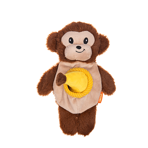 GROWL - Peluche singe snackerz. Bêtes Gourmandes, boutique spécialisée alimentation, éducation et sports pour chiens à Québec.