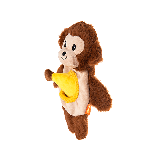 GROWL - Peluche singe snackerz. Bêtes Gourmandes, boutique spécialisée alimentation, éducation et sports pour chiens à Québec.