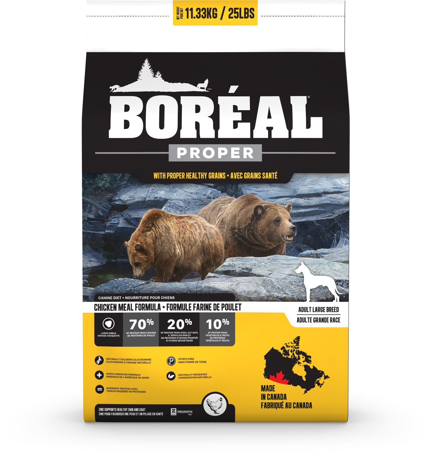 Boréal Proper - Grains Santé Au Poulet Pour Chien Grande Race 11.33 Kg. Bêtes Gourmandes, spécialiste en nourriture et produits pour chien et chat en ligne et en magasin à Québec.