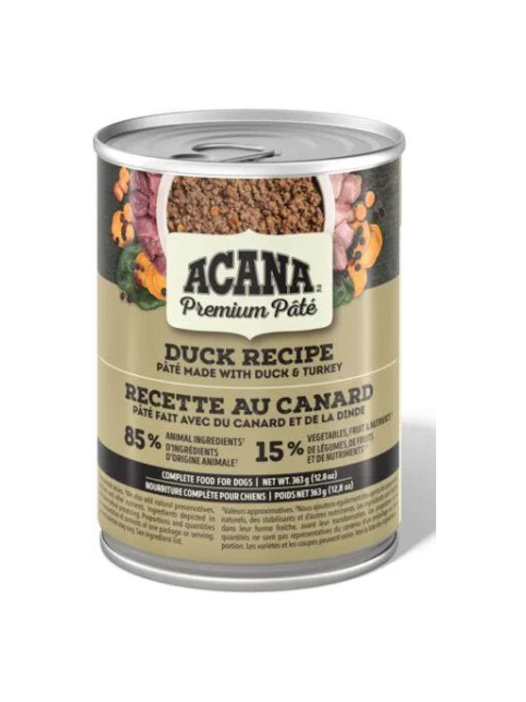 ACANA - Pâté premium canard 363g. Bêtes Gourmandes, boutique spécialisée alimentation, éducation et sports pour chiens à Québec.