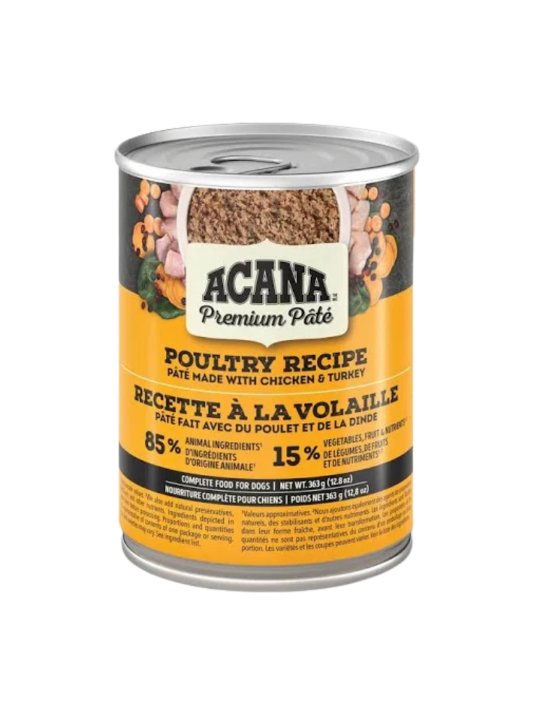 ACANA - Pâté premium volaille 363g. Bêtes Gourmandes, boutique spécialisée alimentation, éducation et sports pour chiens à Québec.