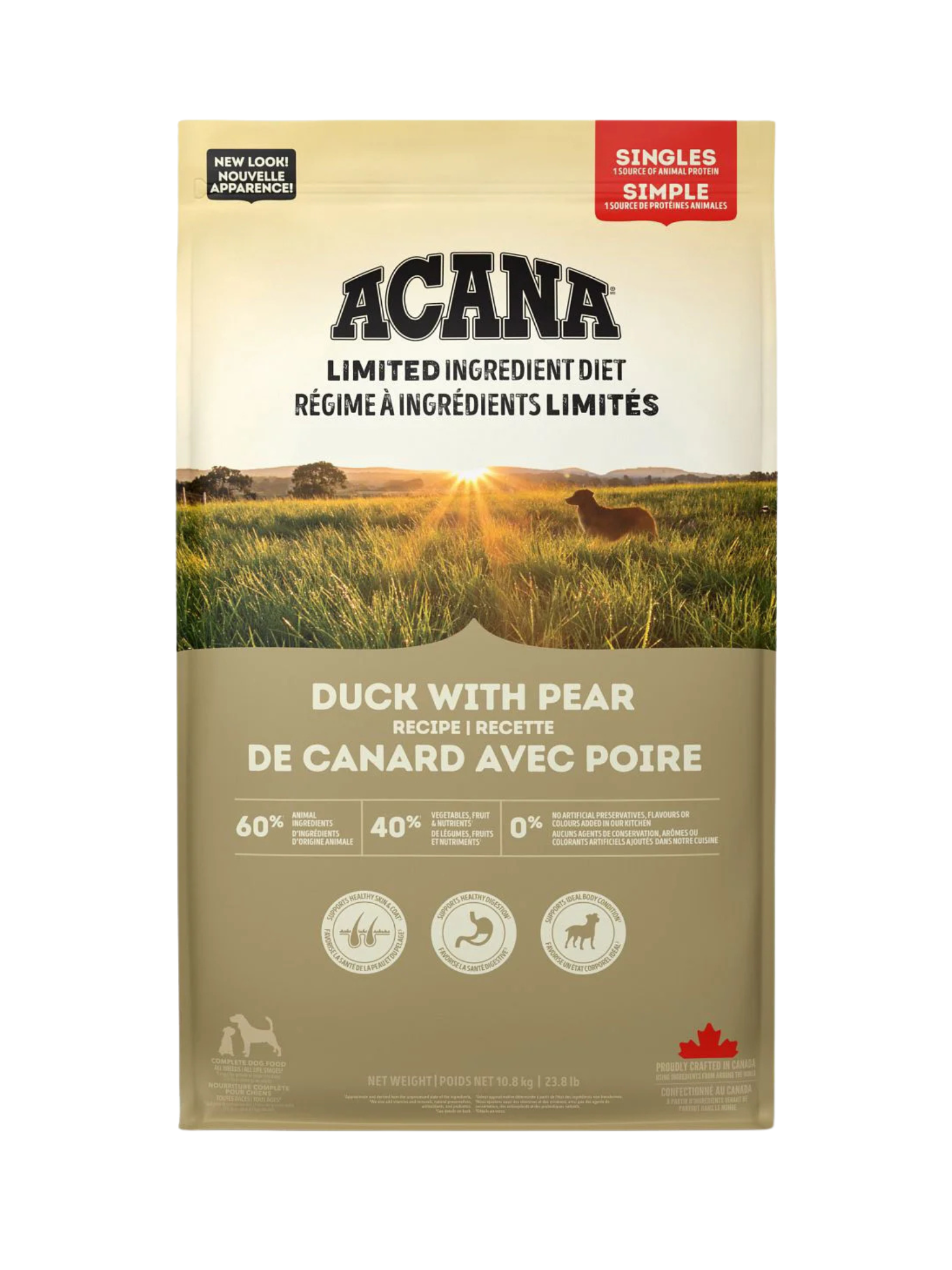 Acana - Singles Canard & Poires. Bêtes Gourmandes, spécialiste en nourriture et produits pour chien et chat en ligne et en magasin à Québec.