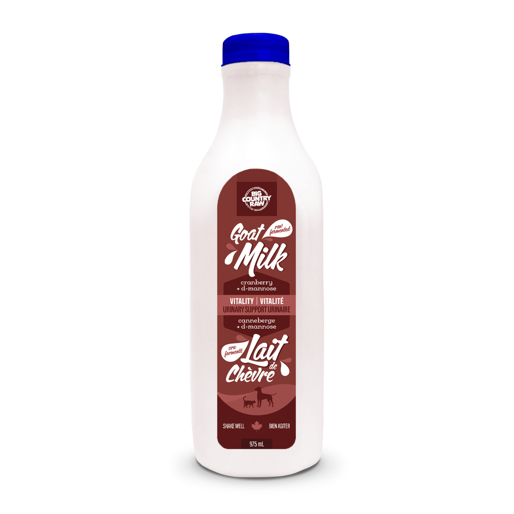 BIG COUNTRY RAW - Lait de chèvre vitalité (rouge) 975 ml. Bêtes Gourmandes, boutique spécialisée alimentation, éducation et sports pour chiens à Québec.