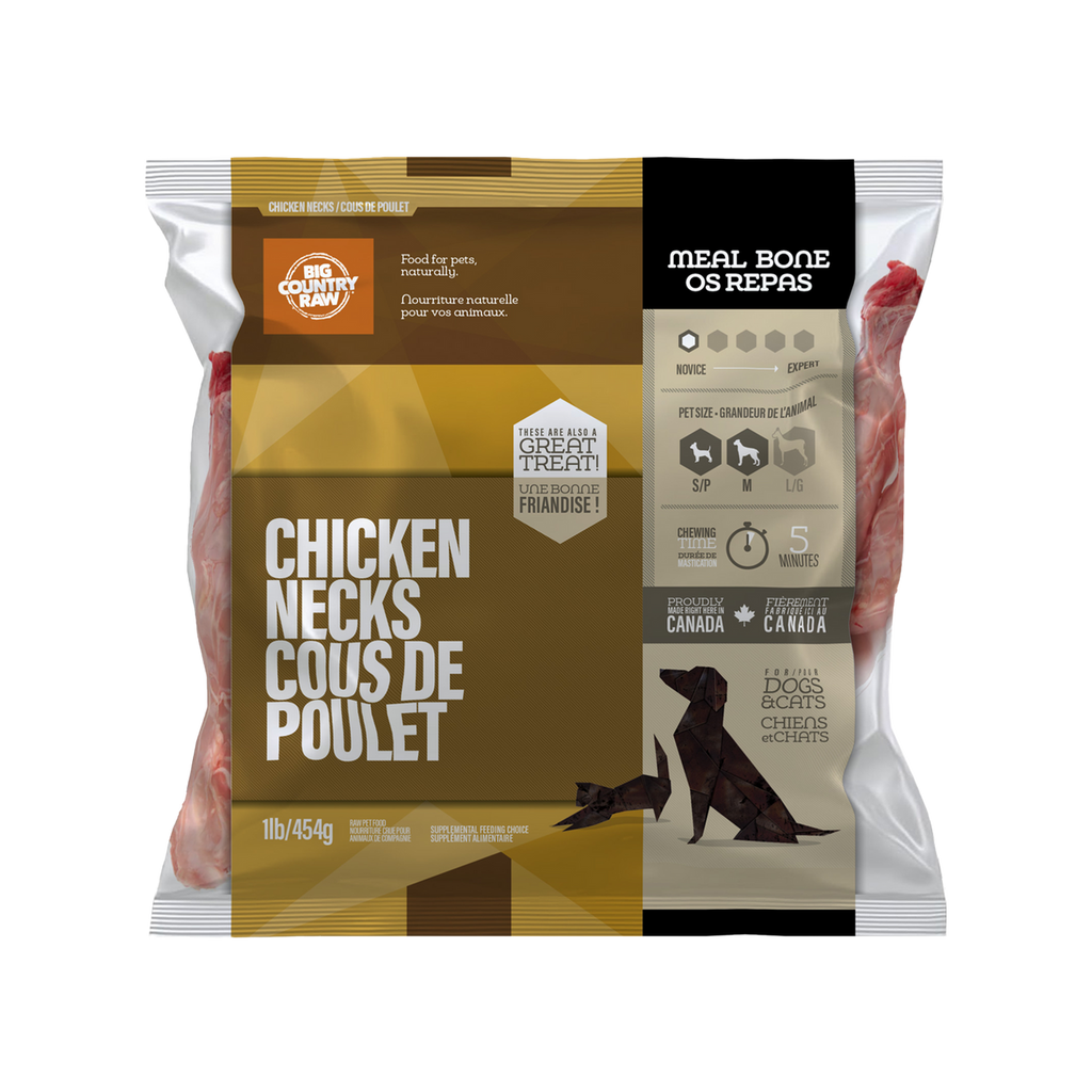 BIG COUNTRY RAW - Cou de poulet 1lb. Bêtes Gourmandes, boutique spécialisée alimentation, éducation et sports pour chiens à Québec.