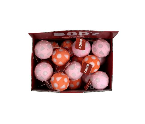 BUD'Z - Balle pleine en caoutchouc corail & rose 7.5cm. Bêtes Gourmandes, boutique spécialisée alimentation, éducation et sports pour chiens à Québec.