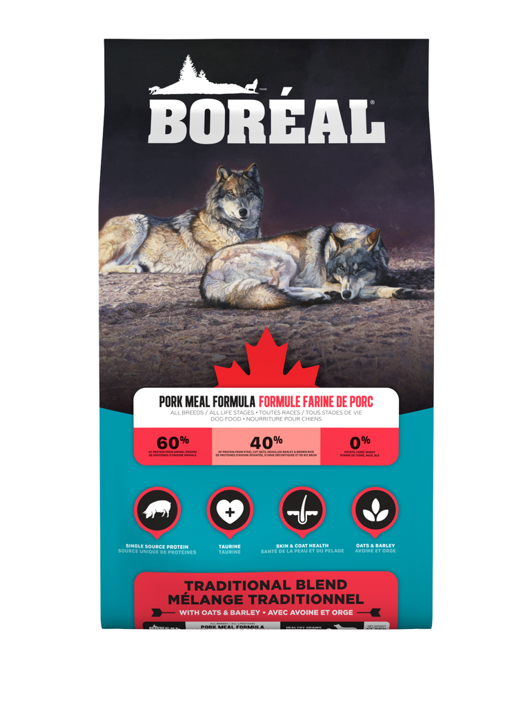 Boréal - Mélange Traditionnel Formule Farine De Porc 16.8Kg. Bêtes Gourmandes, spécialiste en nourriture et produits pour chien et chat en ligne et en magasin à Québec.