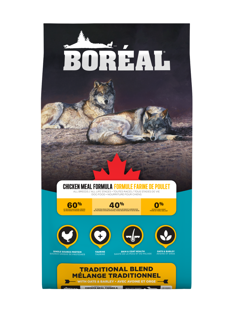 Boréal - Mélange Traditionnel Formule Farine De Poulet 16.8 Kg. Bêtes Gourmandes, spécialiste en nourriture et produits pour chien et chat en ligne et en magasin à Québec.
