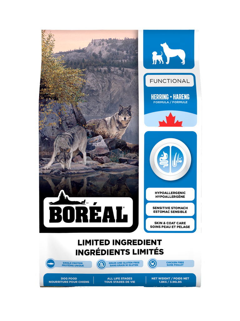 BORÉAL FUNCTIONAL - Ingrédients limités au hareng pour chien. Bêtes Gourmandes, boutique spécialisée alimentation, éducation et sports pour chiens à Québec.
