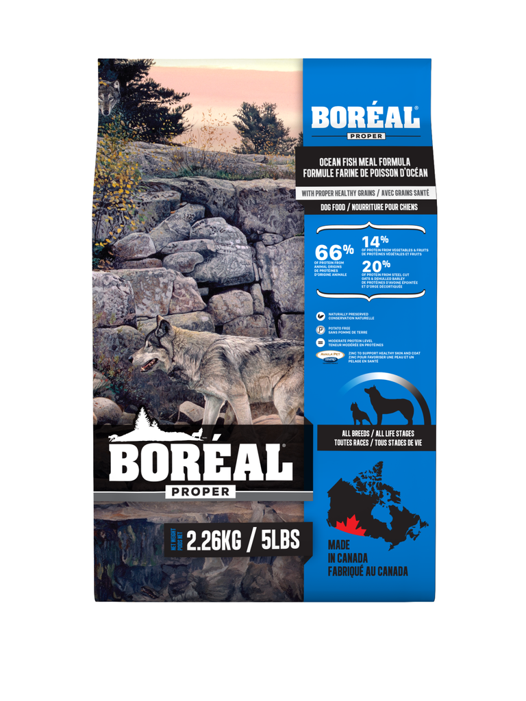 Boréal Proper - Grains Santé Au Poisson D'Océan Pour Chien. Bêtes Gourmandes, spécialiste en nourriture et produits pour chien et chat en ligne et en magasin à Québec.