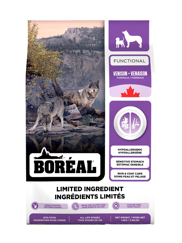 BORÉAL FUNCTIONAL - Ingrédients limités venaison pour chien. Bêtes Gourmandes, boutique spécialisée alimentation, éducation et sports pour chiens à Québec.