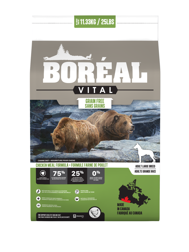 Boréal Vital - Sans Grains Au Poulet Pour Chien Grande Race 11,36 Kg. Bêtes Gourmandes, spécialiste en nourriture et produits pour chien et chat en ligne et en magasin à Québec.