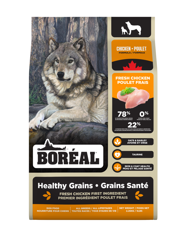 Boréal - Recette Grains Santé Au Poulet. Bêtes Gourmandes, spécialiste en nourriture et produits pour chien et chat en ligne et en magasin à Québec.