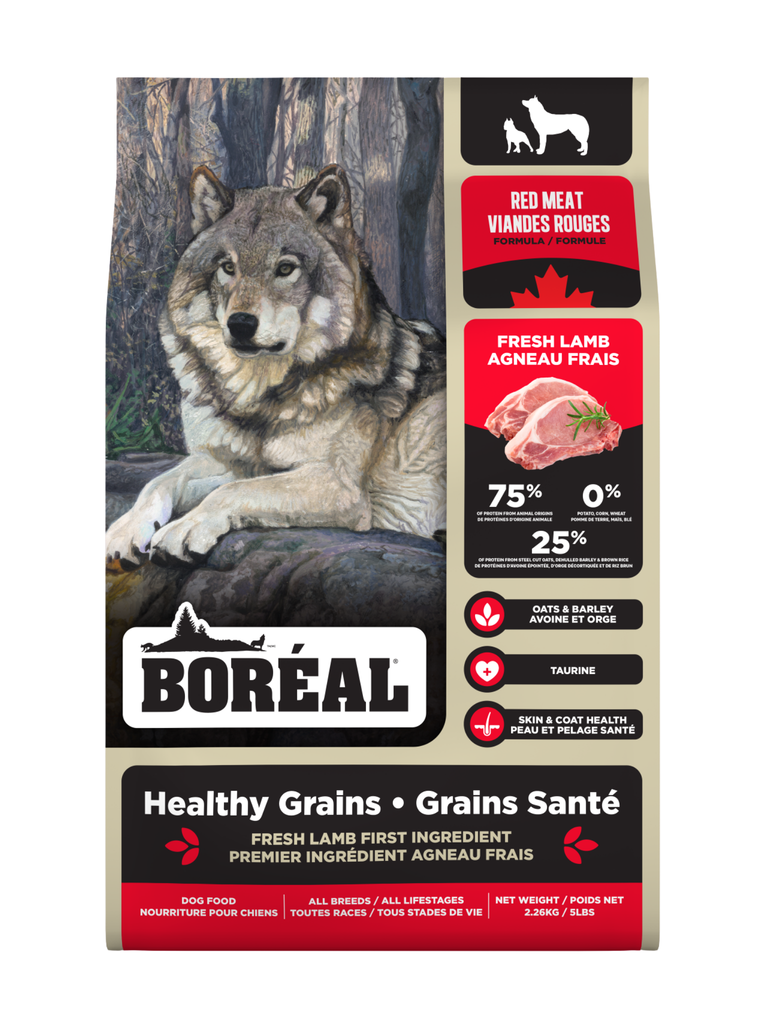 Boréal - Recette Grains Santé Viande Rouge. Bêtes Gourmandes, spécialiste en nourriture et produits pour chien et chat en ligne et en magasin à Québec.
