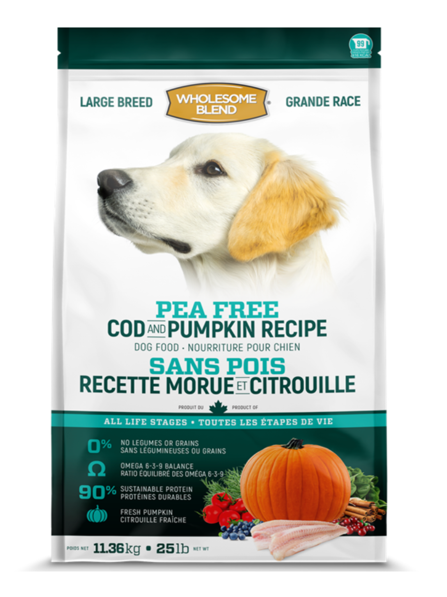 WHOLESOME BLEND - Grande race morue et citrouille sans pois 11.36 kg