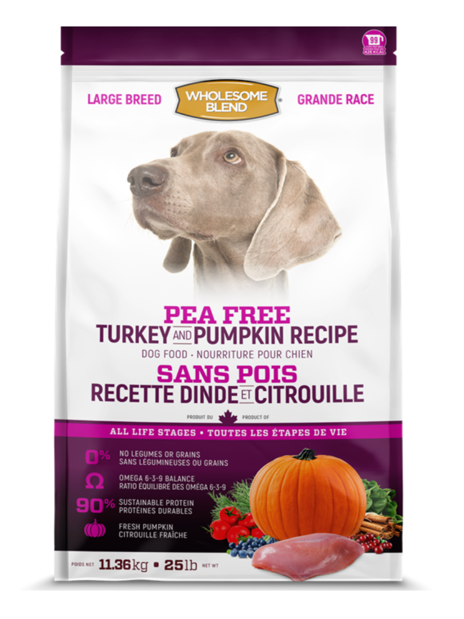 WHOLESOME BLEND - Grande race dinde et citrouille sans pois 11.36kg