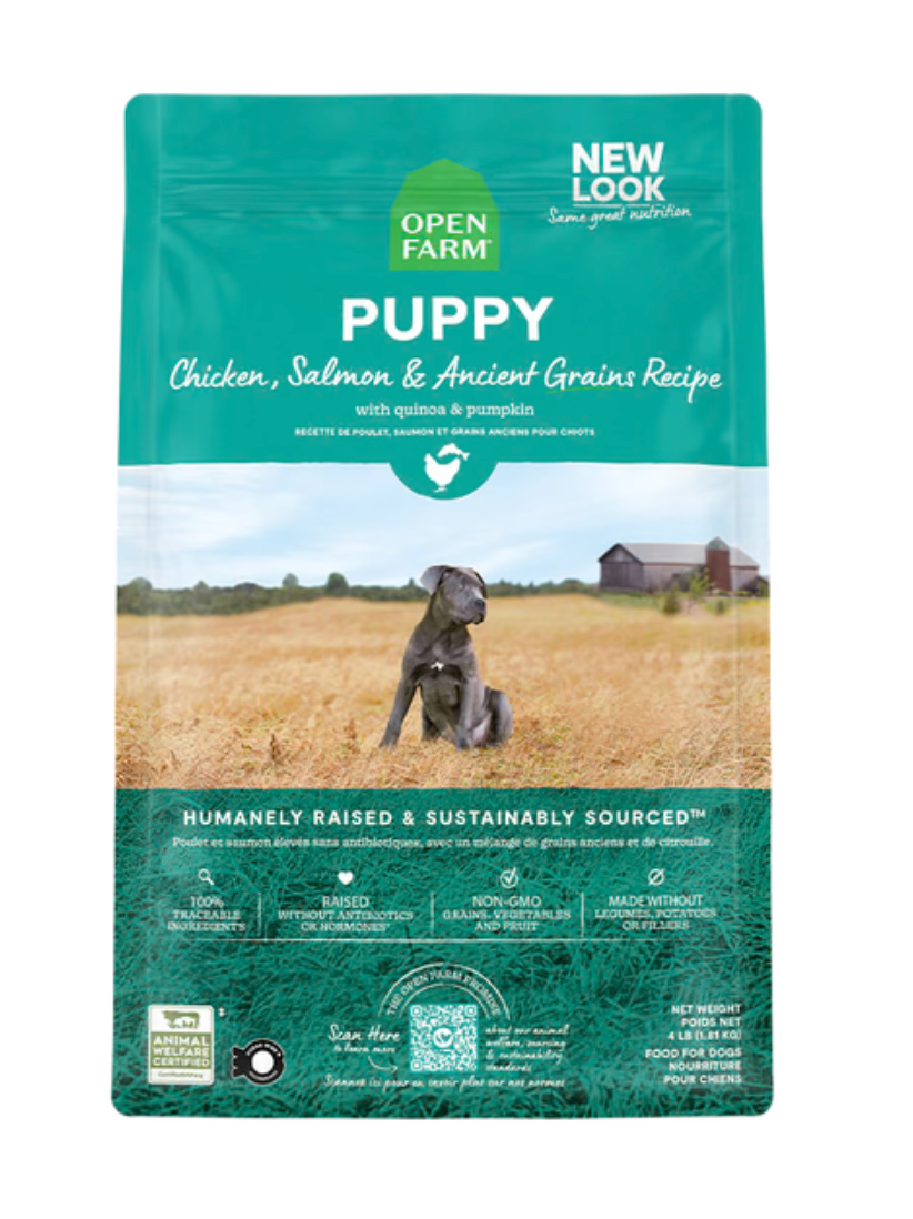 Openfarm - Recette au poulet & saumon grains anciens pour chiot. Bêtes Gourmandes, spécialiste en nourriture et produits pour chien et chat en ligne et en magasin à Québec.