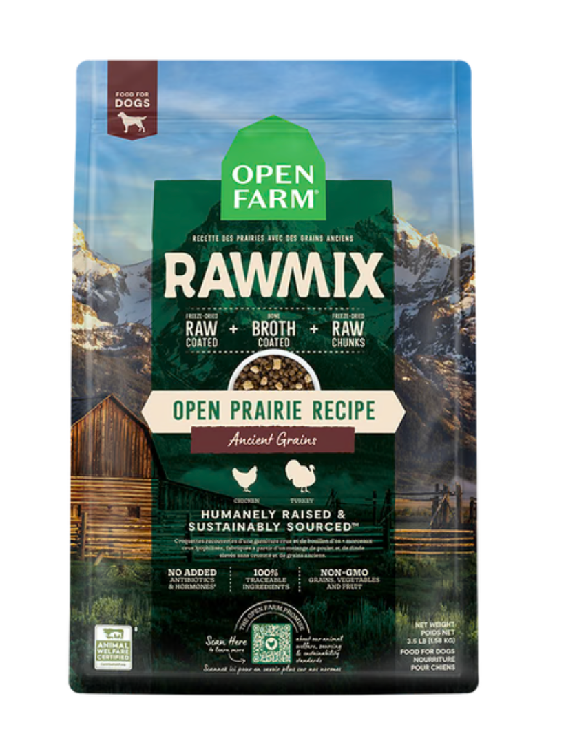 OPEN FARM - Recette rawmix prairies grains anciens. Bêtes Gourmandes spécialiste en nutrition pour chien et chat et comportement canin à Québec.