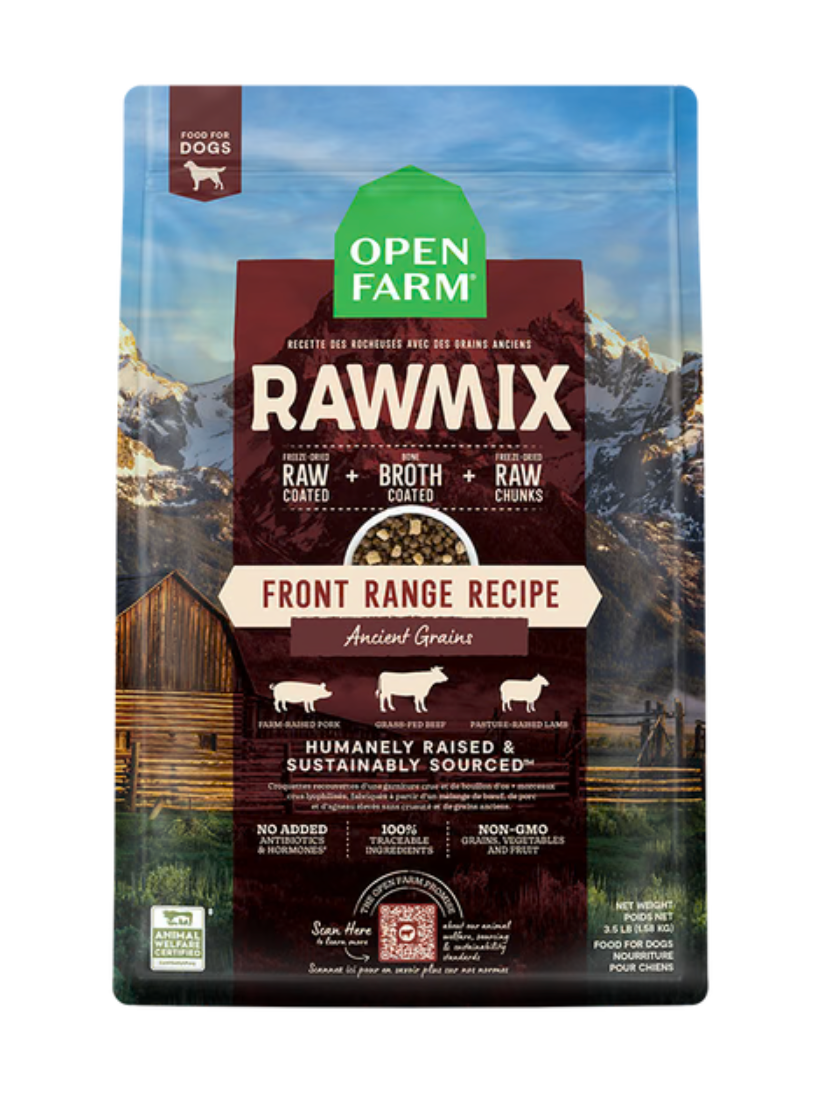 OPEN FARM - Recette rawmix viandes rouges grains anciens. Bêtes Gourmandes spécialiste en nutrition pour chien et chat et comportement canin à Québec.