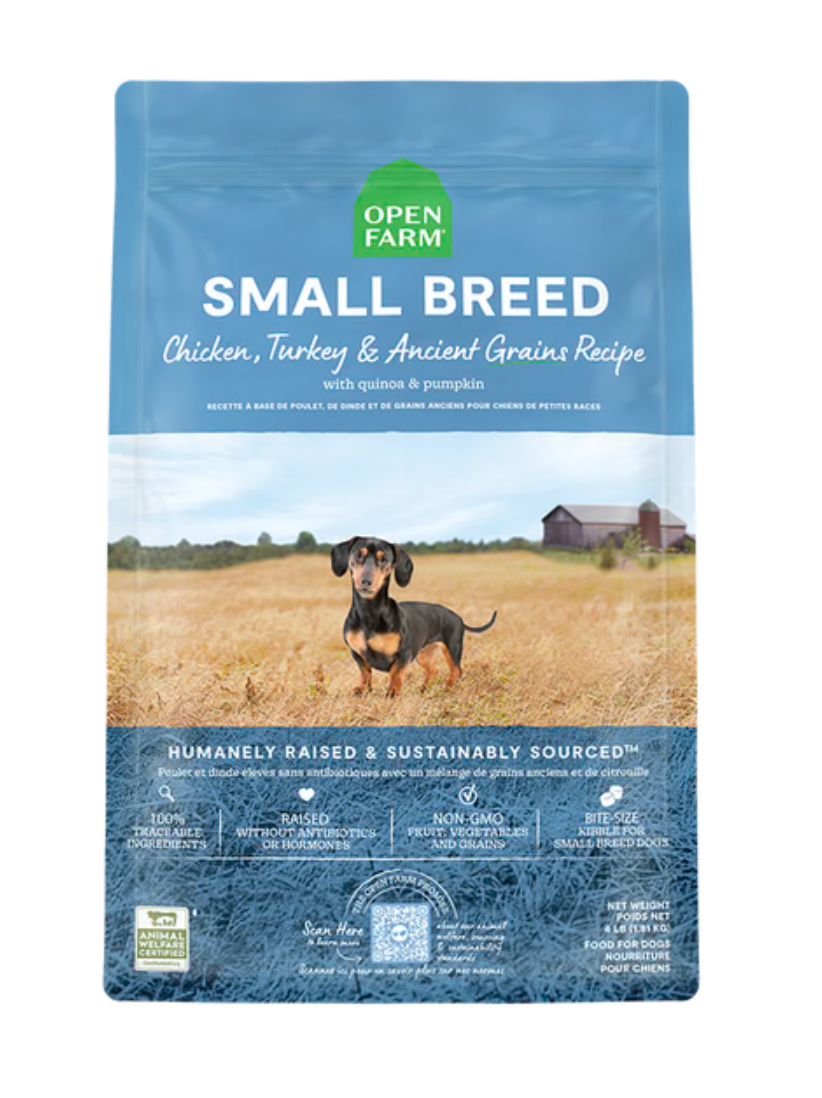 OPENFARM -  Recette pour petites races grains anciens. Bêtes Gourmandes, boutique spécialisée alimentation, éducation et sports pour chiens à Québec.