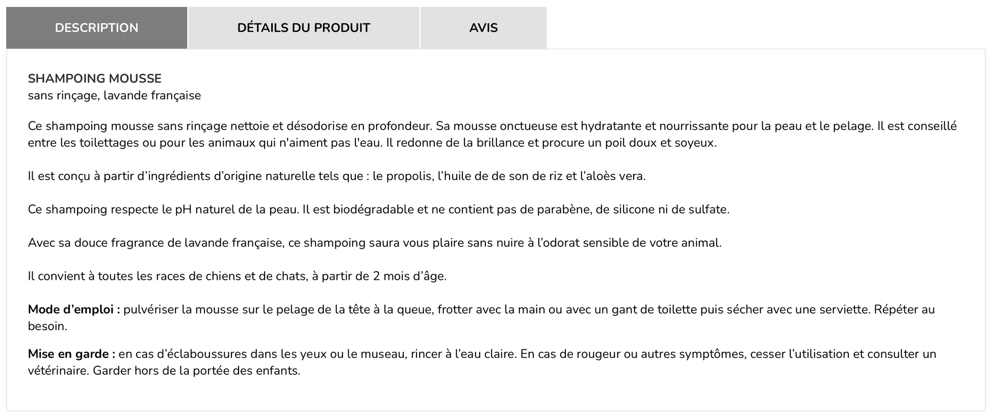 ZANIMO - Shampoing mousse sans rinçage