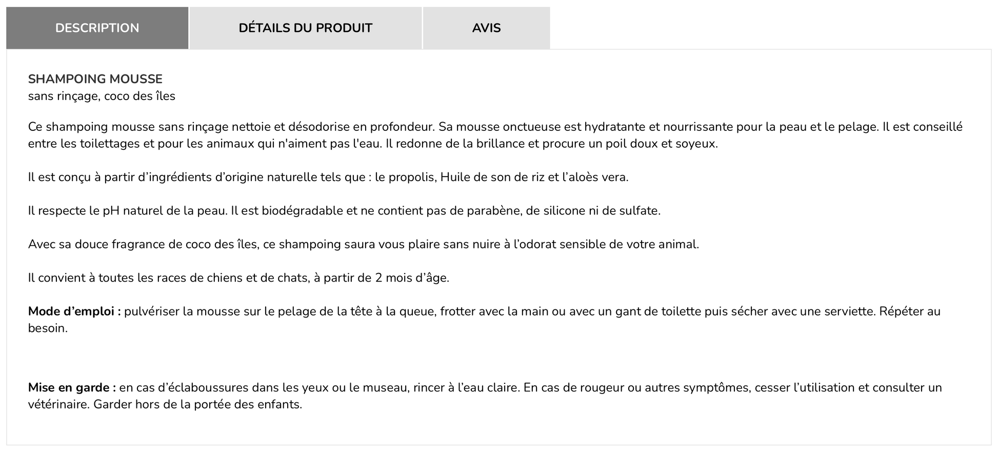 ZANIMO - Shampoing mousse sans rinçage