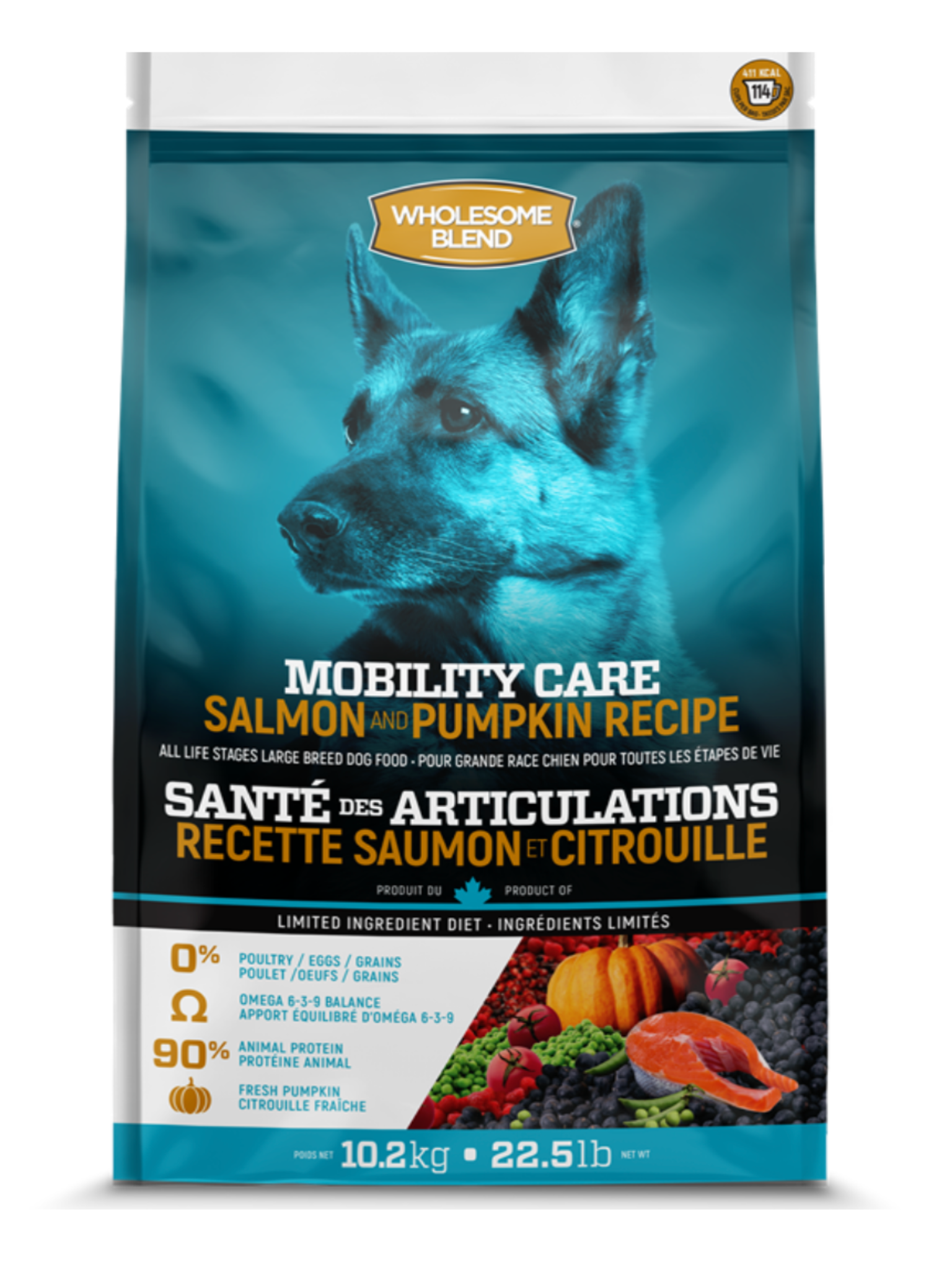 WHOLESOME BLEND - Saumon, citrouille articulation 10.2kg. Bêtes Gourmandes, boutique spécialisée en alimentation, éducation et sports attelés à Québec.