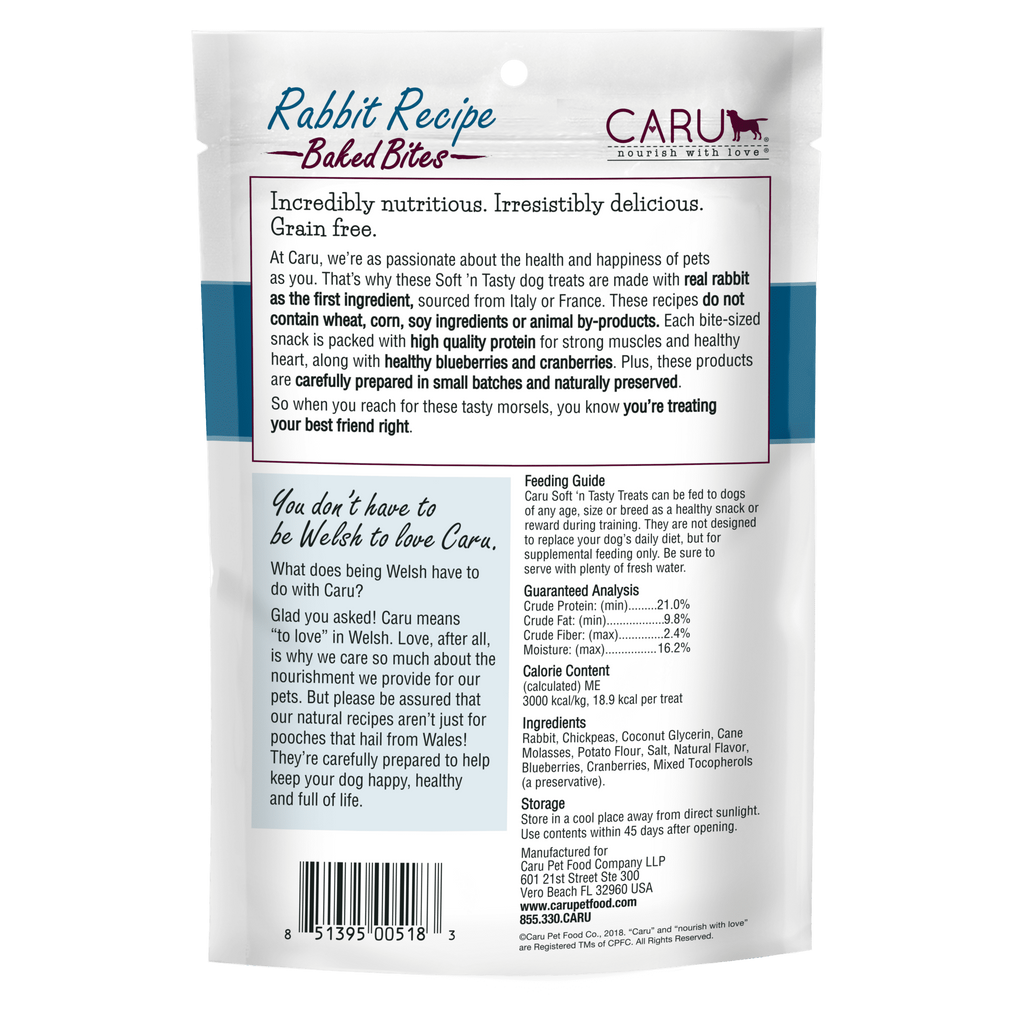 CARU - Gâterie soft & tasty lapin 3.75oz. Bêtes Gourmandes, boutique spécialisée alimentation, éducation et sports pour chiens à Québec.