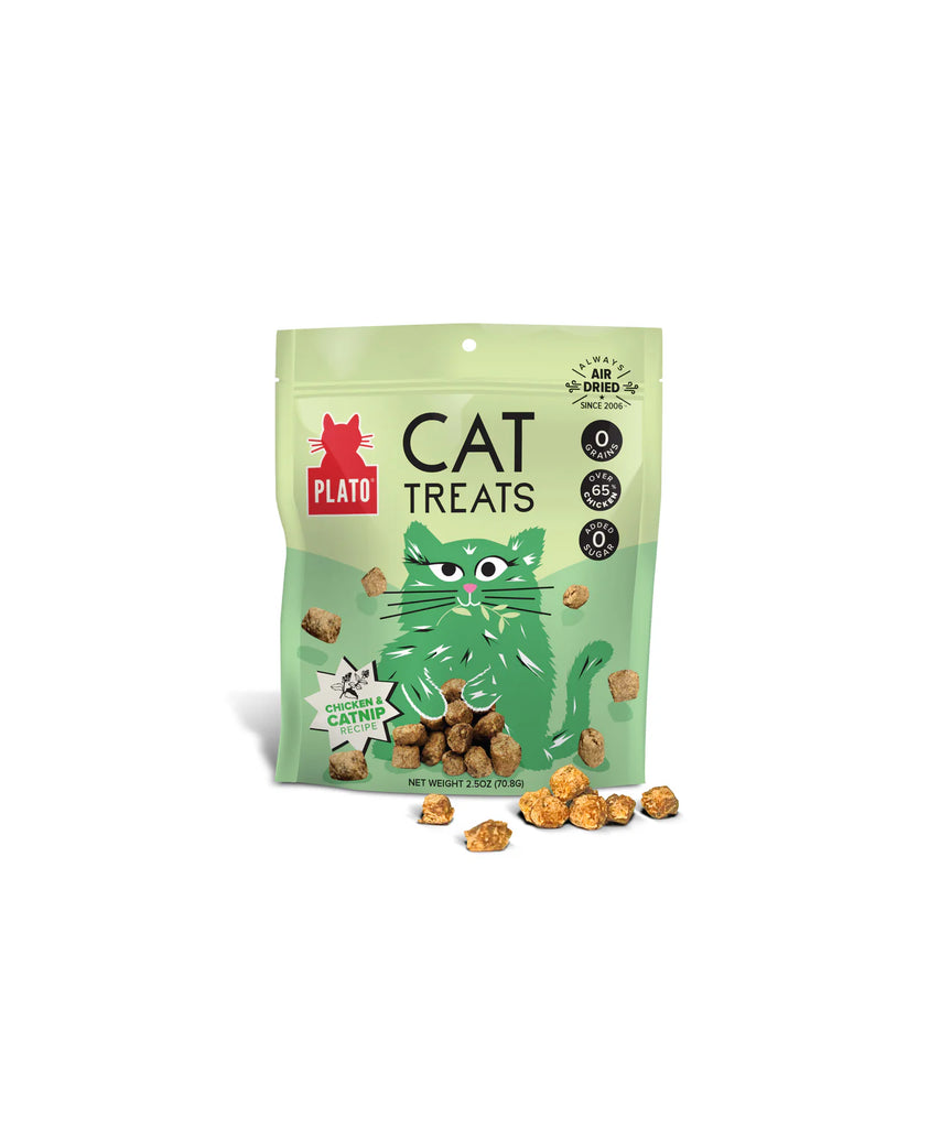 PLATO - Gâterie poulet & herbe à chat 2.5oz. Bêtes Gourmandes, boutique spécialisée alimentation, éducation et sports pour chiens à Québec.