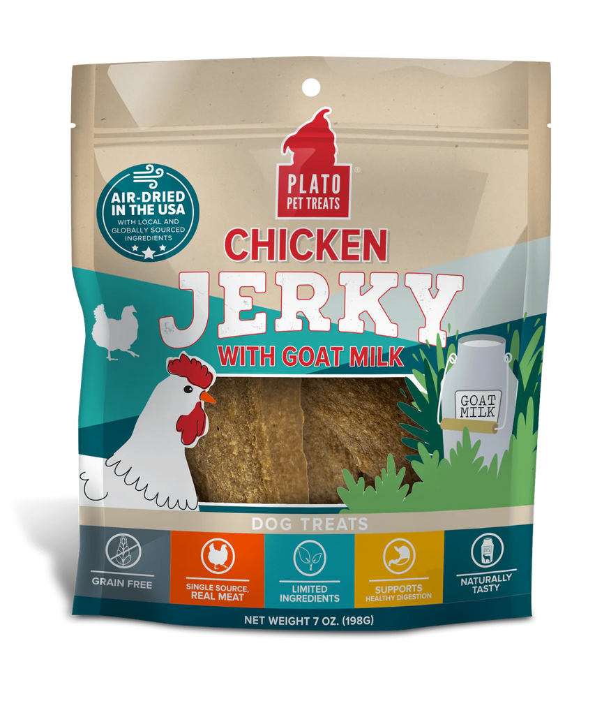 PLATO - Jerky poulet & lait de chèvre. Bêtes Gourmandes, boutique spécialisée alimentation, éducation et sports pour chiens à Québec.