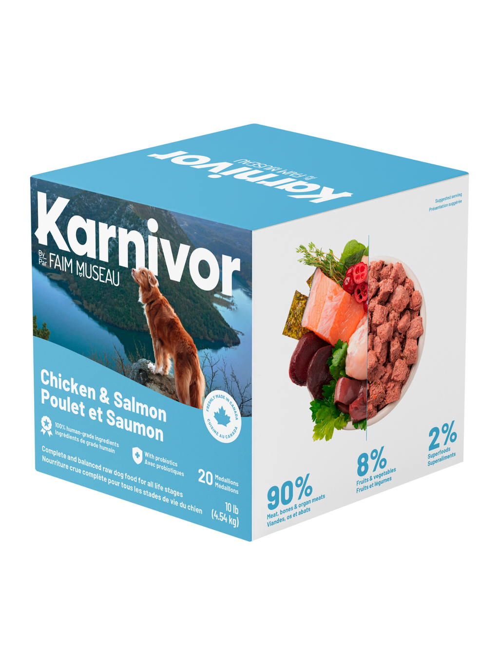 KARNIVOR - Recette poulet & saumon 10lbs. Bêtes Gourmandes, boutique spécialisée alimentation, éducation et sports pour chiens à Québec.