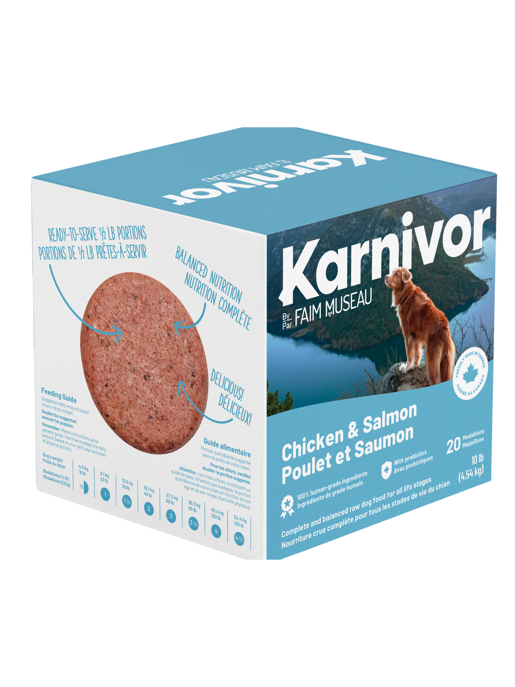 KARNIVOR - Recette poulet & saumon 10lbs. Bêtes Gourmandes, boutique spécialisée alimentation, éducation et sports pour chiens à Québec.