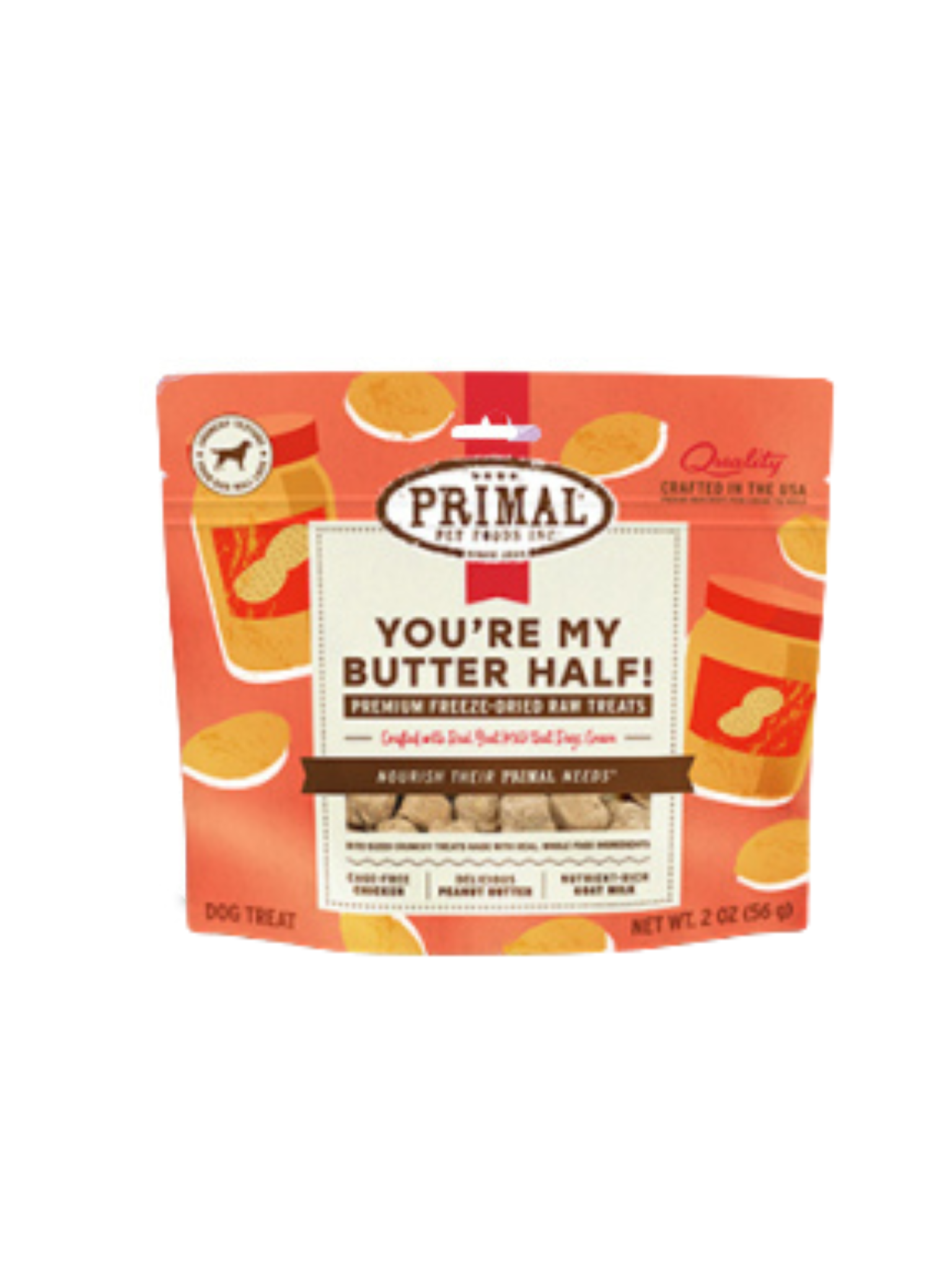 PRIMAL - Gâteries lyophilisées poulet, beurre d'arachide & lait de chèvre 2oz. Bêtes Gourmandes, boutique spécialisée alimentation, éducation et sports pour chiens à Québec.