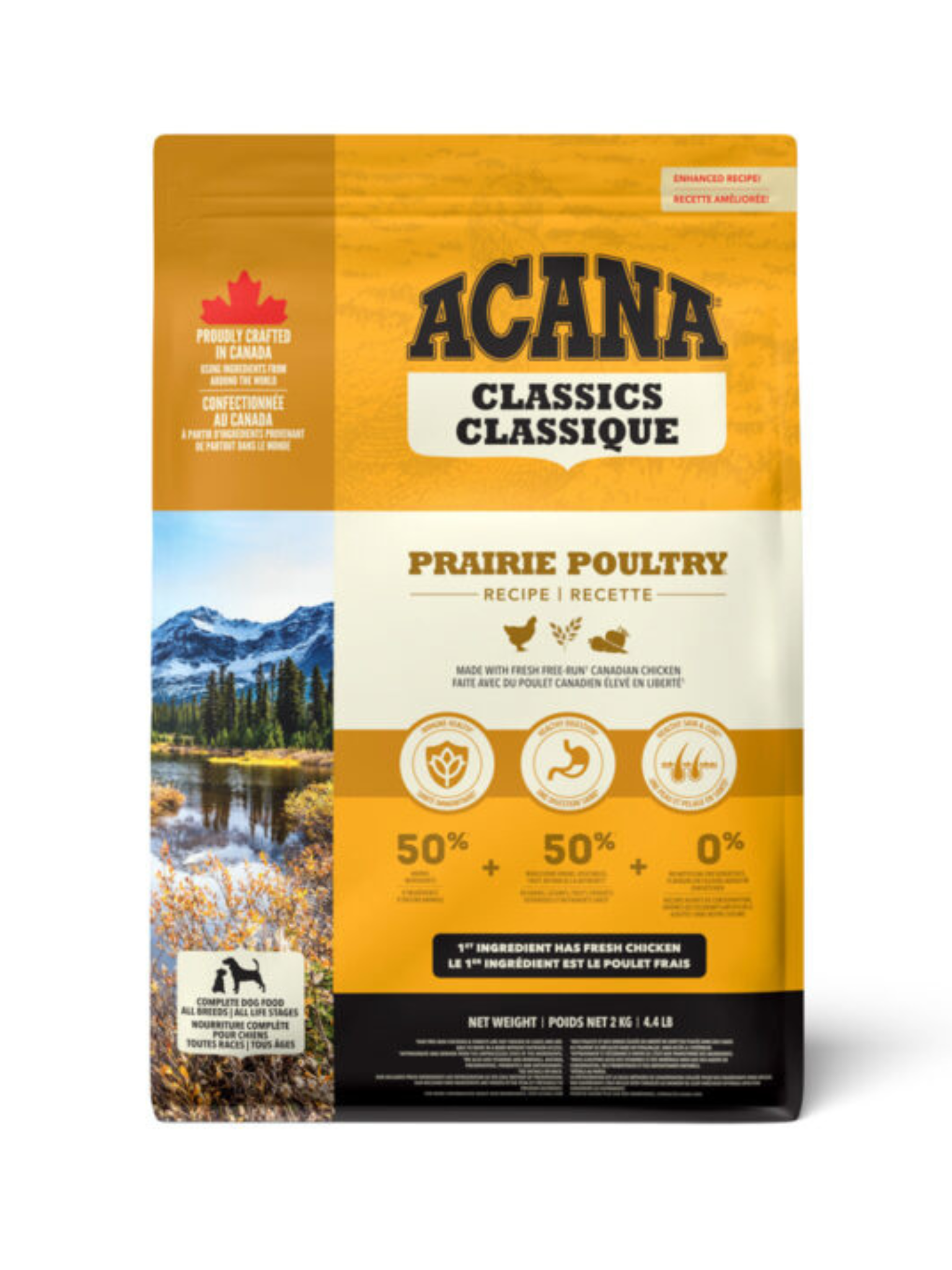 ACANA - Recette classique prairie poultry pour chien. Bêtes Gourmandes, boutique spécialisée alimentation, éducation et sports pour chiens à Québec.