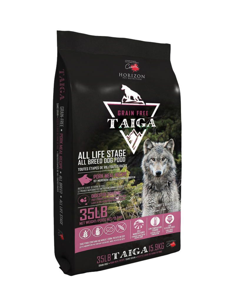 Horizon - Taiga Sans Grains Porc Chien 15.9 Kg. Bêtes Gourmandes, spécialiste en nourriture et produits pour chien et chat en ligne et en magasin à Québec.