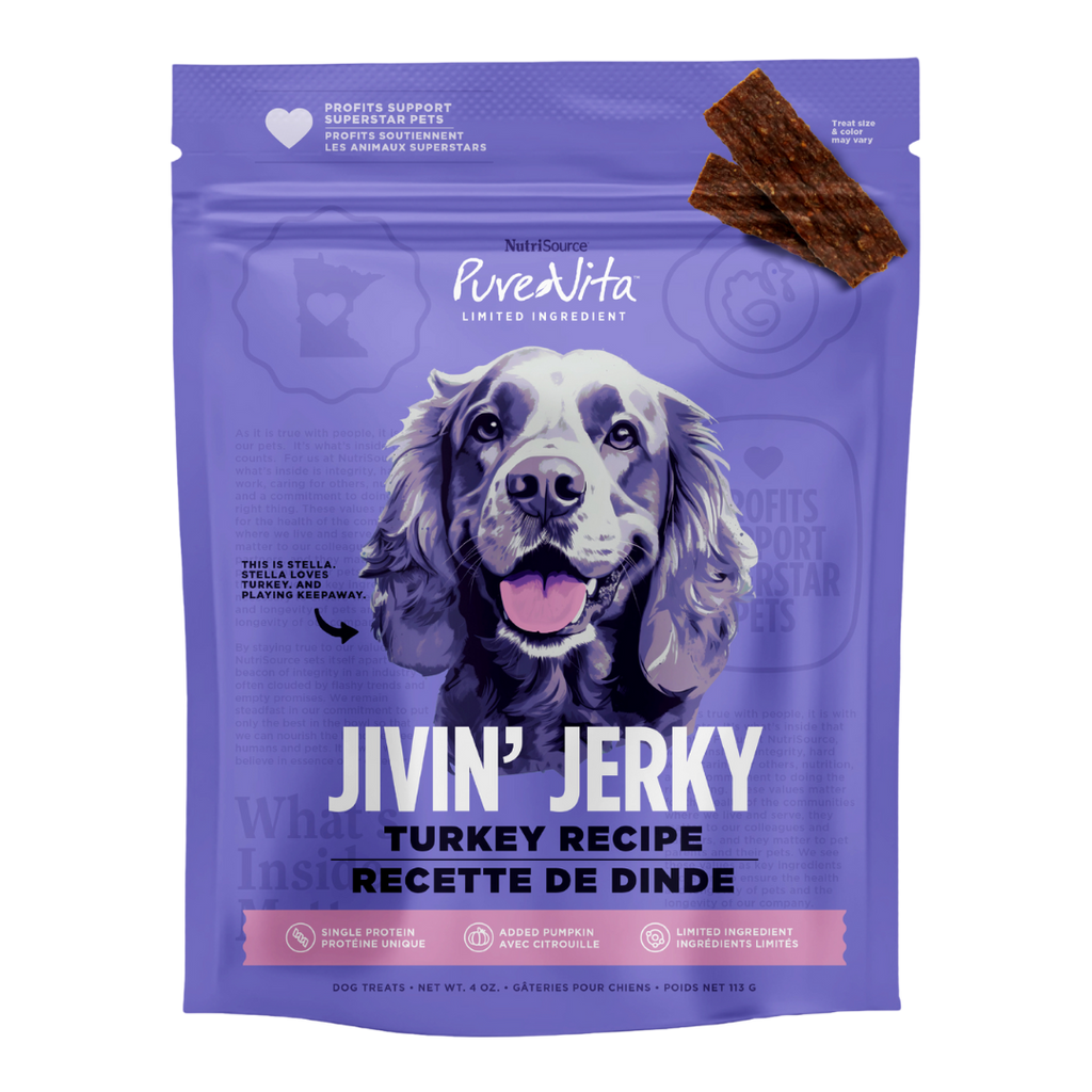 NUTRISOURCE - Jerky purevita dinde. Bêtes Gourmandes, boutique spécialisée alimentation, éducation et sports pour chiens à Québec.