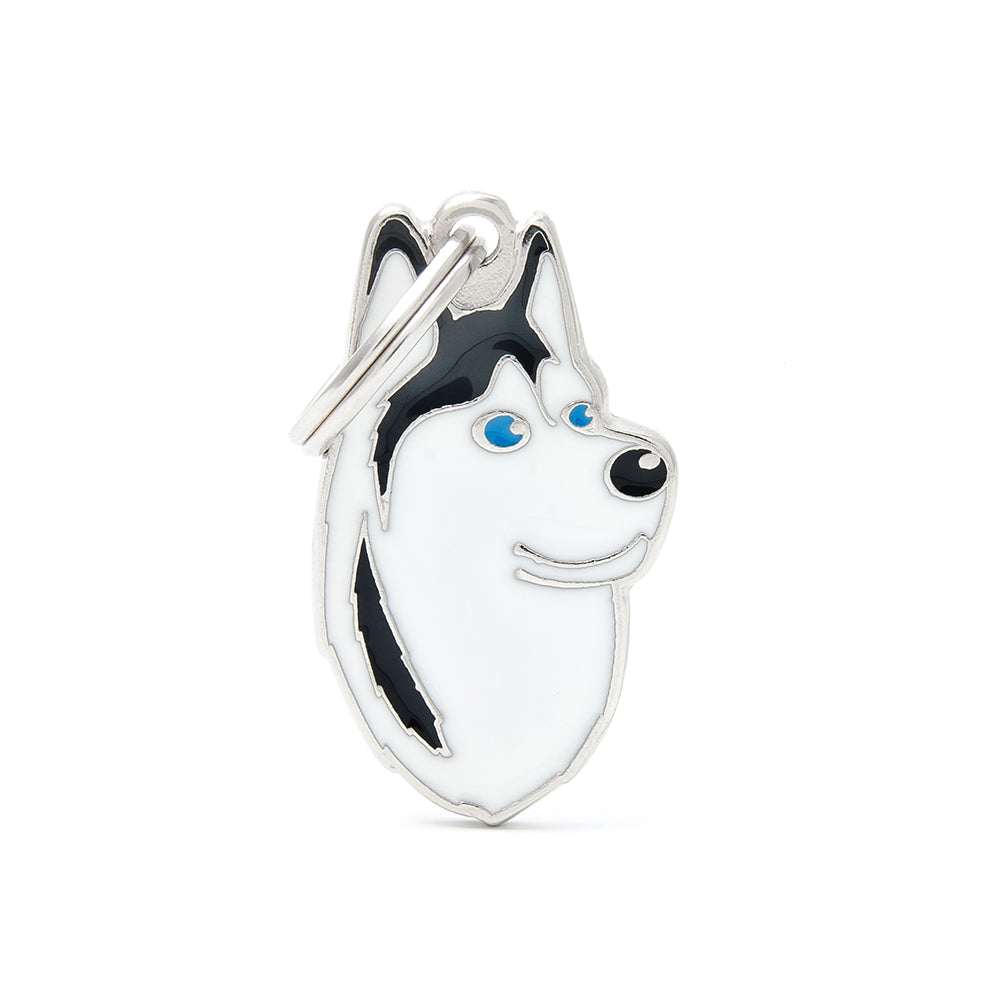 MYFAMILY - Médaille husky sibérien noir-blanc. Bêtes Gourmandes, boutique spécialisée en alimentation, éducation et sports canins à Québec.