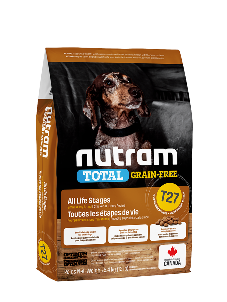 (T27) Nutram - Sans Grains Poulet Dinde Chien Petite Race. Bêtes Gourmandes, spécialiste en nourriture et produits pour chien et chat en ligne et en magasin à Québec.