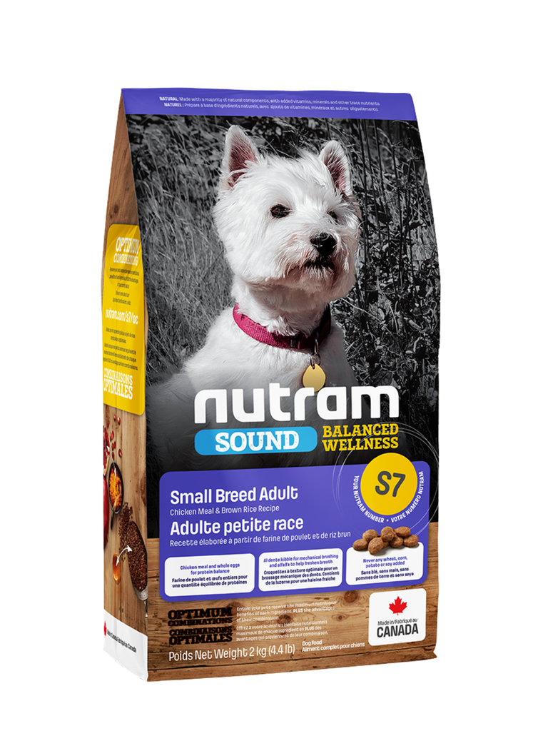(S7) Nutram - Équilibré Poulet Riz Brun Chien Petite Race 2Kg. Bêtes Gourmandes, spécialiste en nourriture et produits pour chien et chat en ligne et en magasin à Québec.