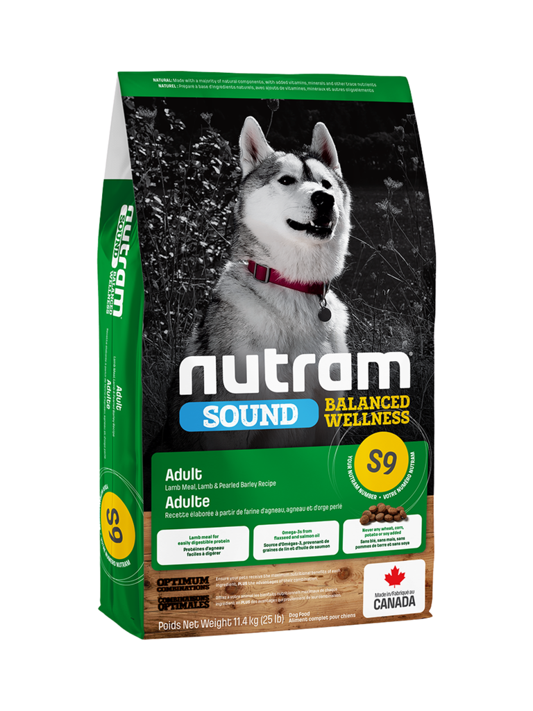 (S9) Nutram - Équilibré Agneau, Orge Chien Adulte. Bêtes Gourmandes, spécialiste en nourriture et produits pour chien et chat en ligne et en magasin à Québec.