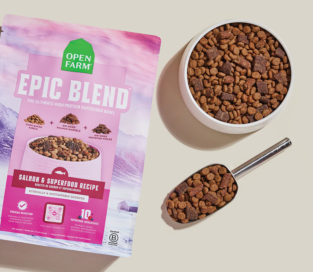 OPEN FARM - Epic Blend saumon & superaliments. Bêtes Gourmandes, boutique spécialisée alimentation, éducation et sports pour chiens à Québec.