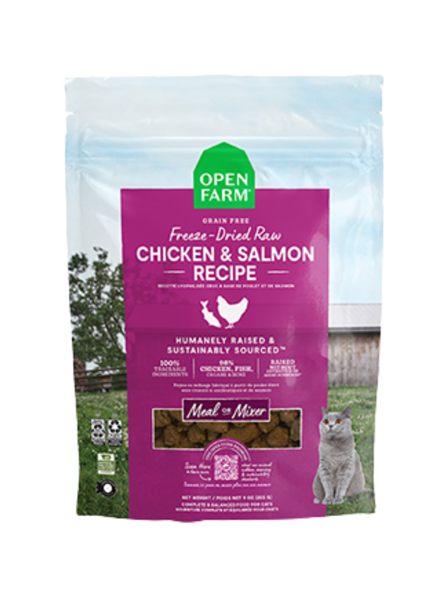 OPEN FARM - Morceaux de lyophilisé poulet et saumon pour chat