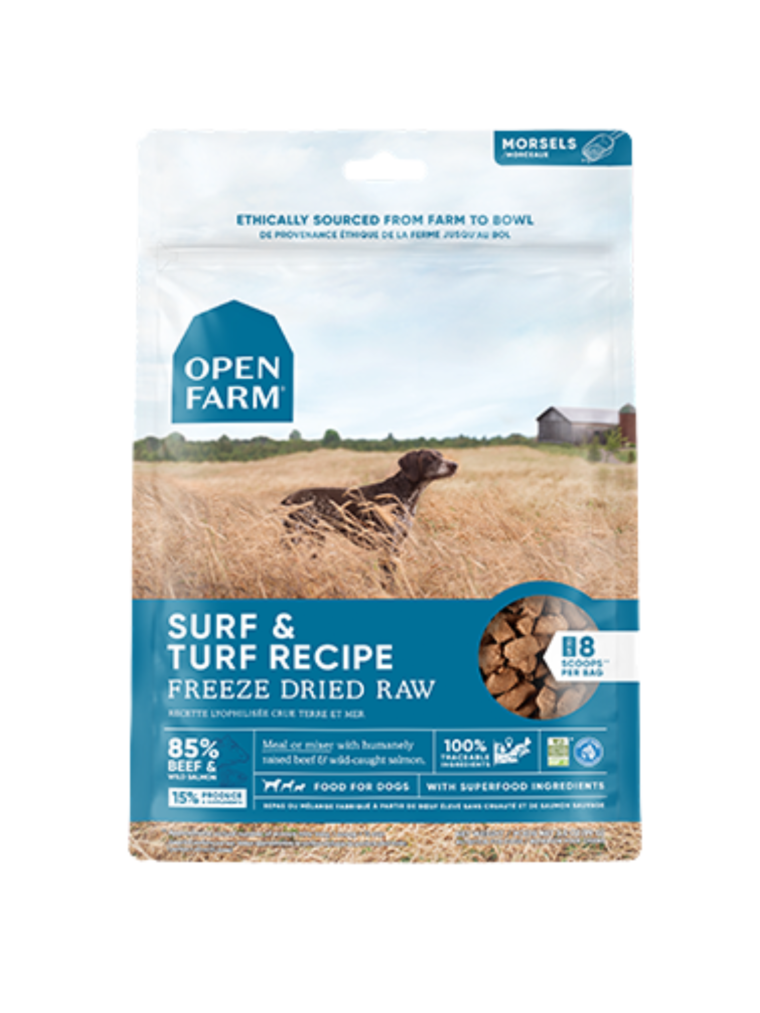 OPENFARM -  Morceaux lyophilisée terre et mer 3,5oz. Bêtes Gourmandes, boutique spécialisée alimentation, éducation et sports pour chiens à Québec.