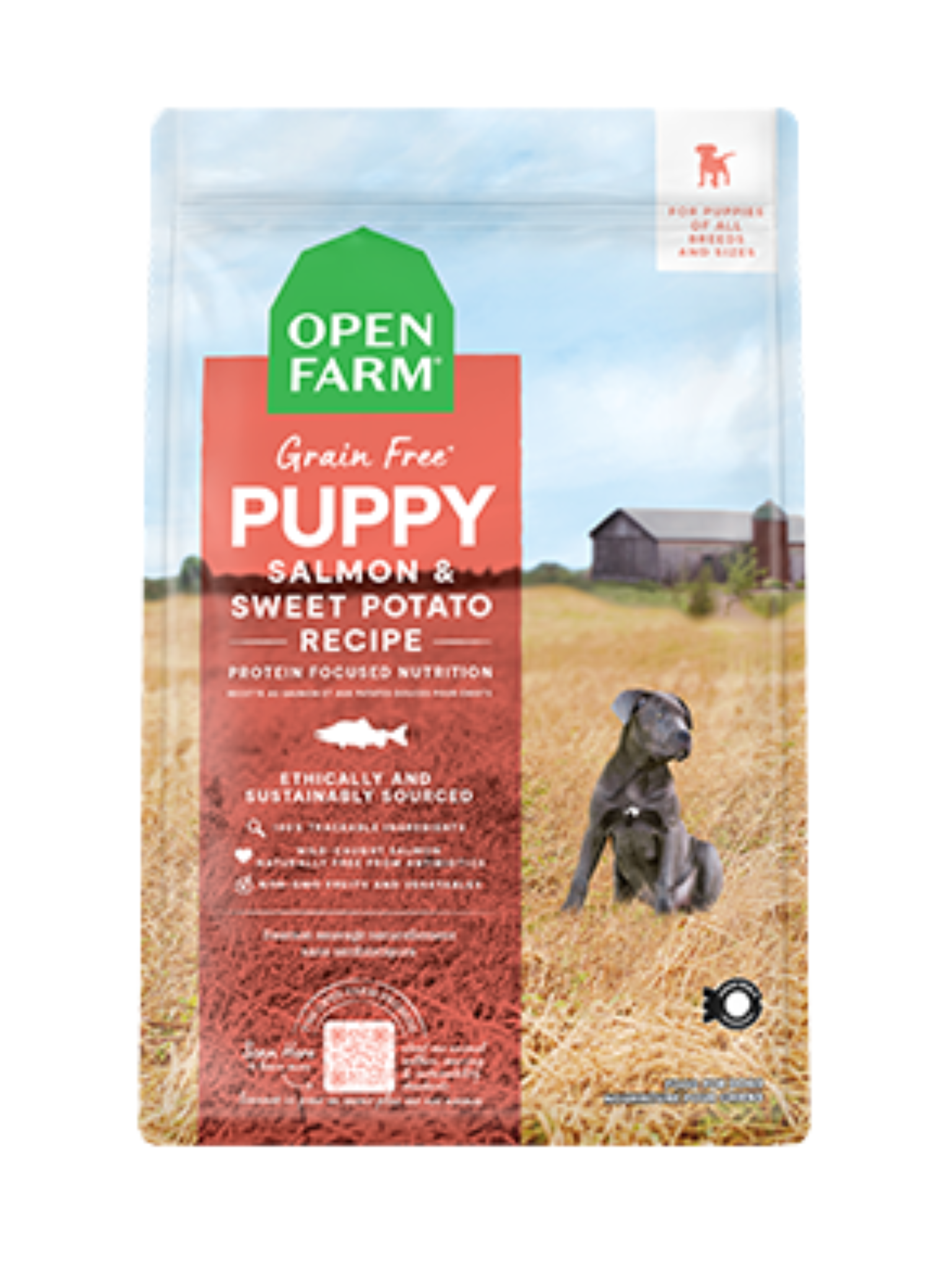OPEN FARM - Chiot sans grains saumon et patate douce. Bêtes Gourmandes, boutique spécialisée en alimentation, éducation et sports attelés à Québec.