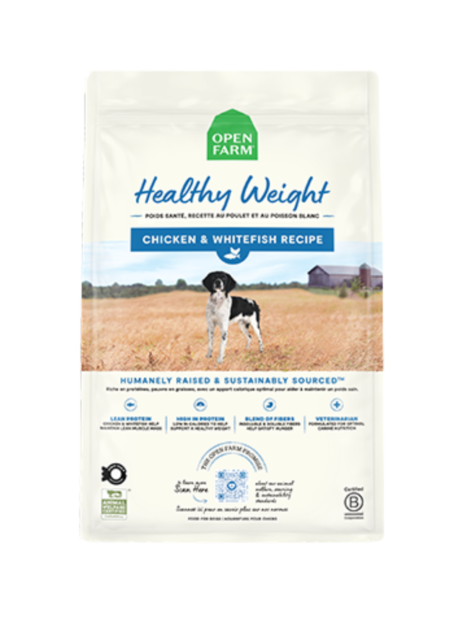 OPEN FARM - Recette pour le contrôle du poids poulet & poisson blanc. Bêtes Gourmandes, boutique spécialisée alimentation, éducation et sports pour chiens à Québec.