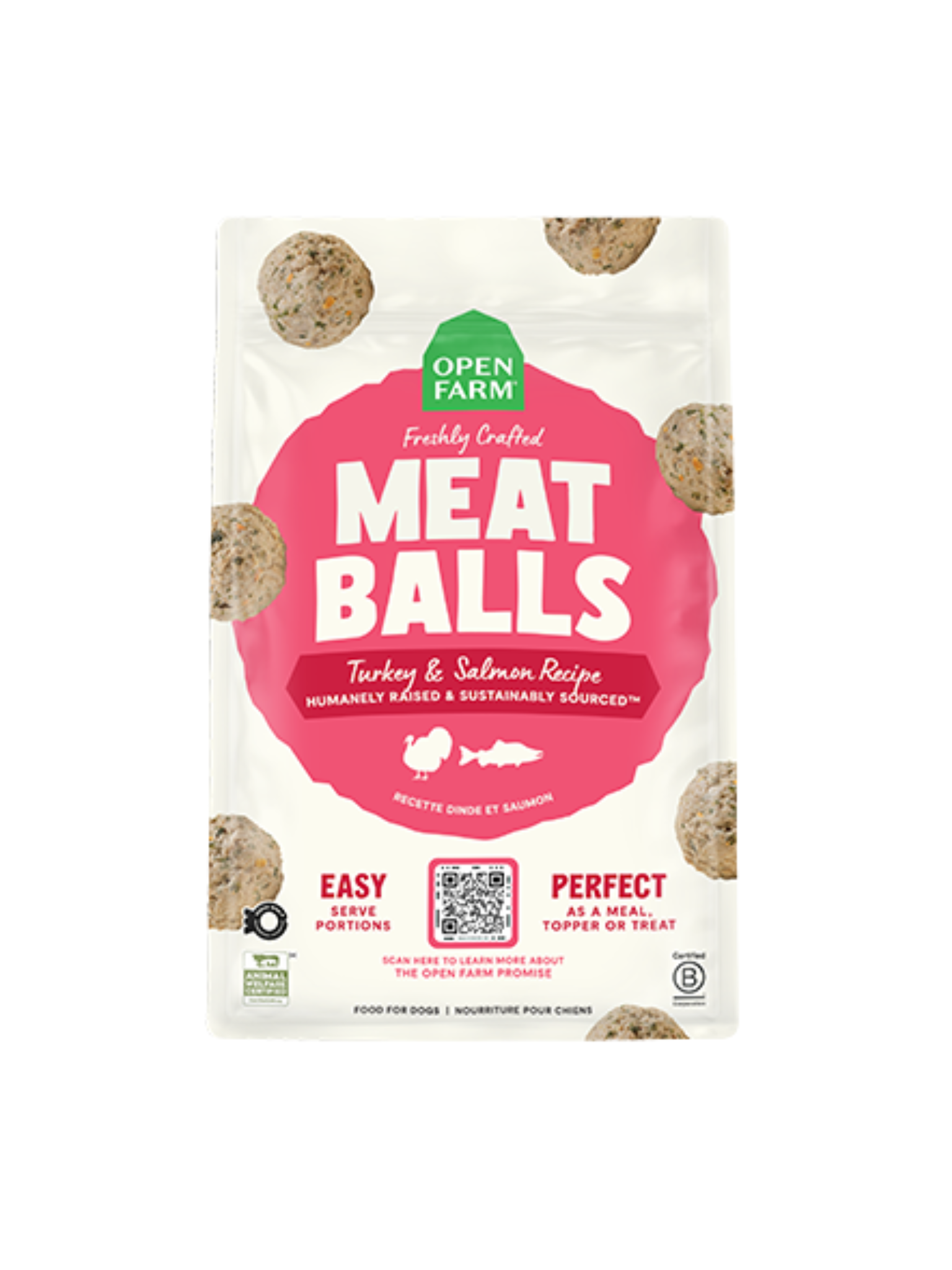 OPEN FARM - Boulette de viande au dinde & saumon 36oz. Bêtes Gourmandes, boutique spécialisée alimentation, éducation et sports pour chiens à Québec.