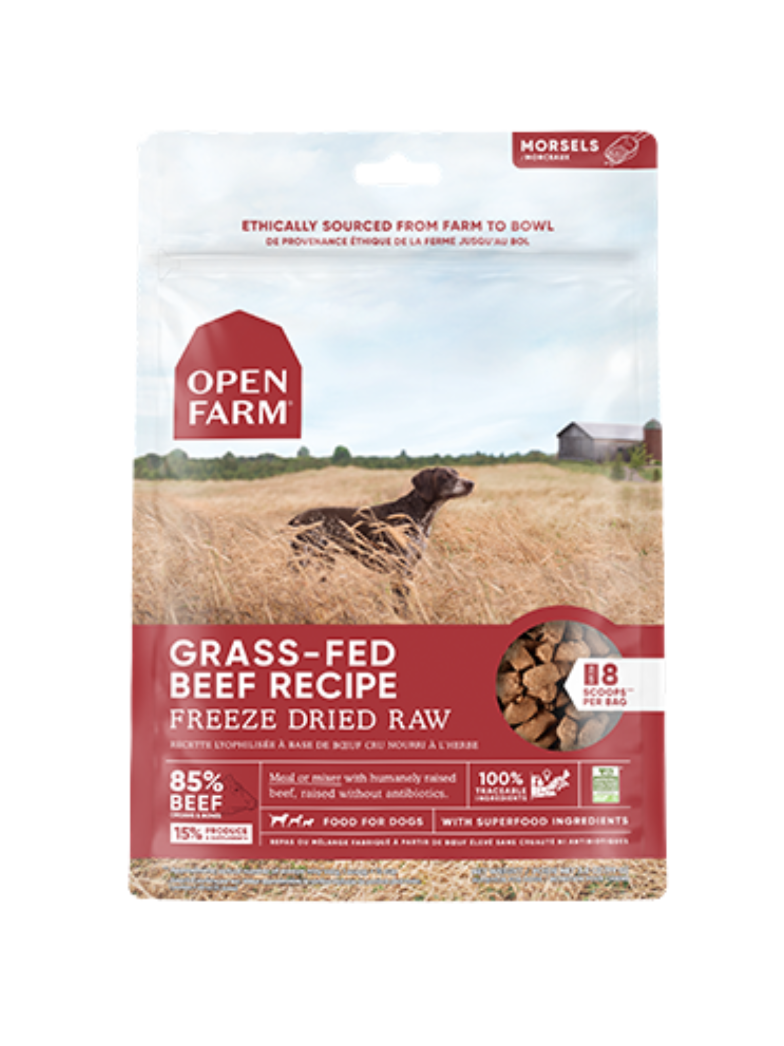 OPENFARM -  Morceaux lyophilisée boeuf 3,5oz. Bêtes Gourmandes, boutique spécialisée alimentation, éducation et sports pour chiens à Québec.
