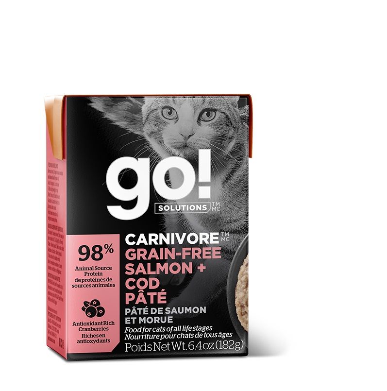 GO! CARNIVORE - Pâtée saumon, morue pour chat 182g. Bêtes Gourmandes, boutique spécialisée en alimentation, éducation et sports attelés à Québec.