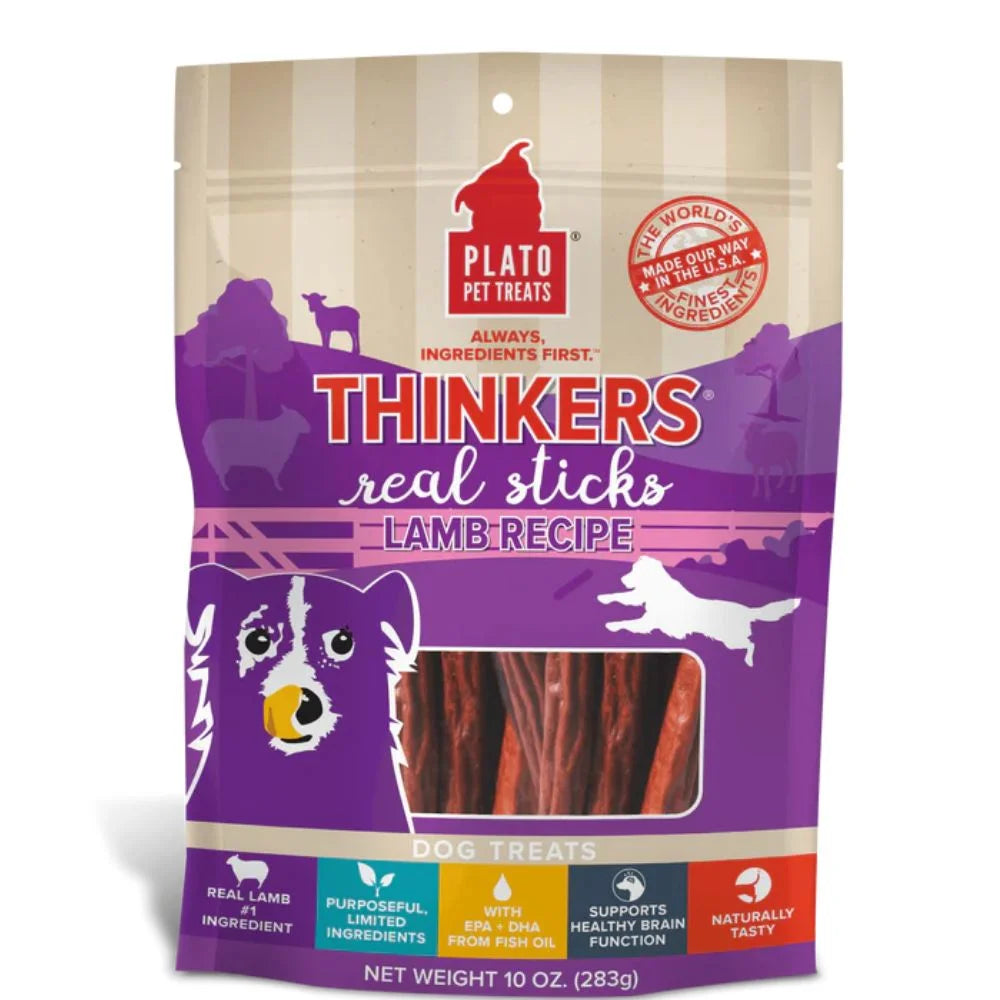 PLATO - Thinker bâtonnet à l'agneau 10oz. Bêtes Gourmandes, boutique spécialisée alimentation, éducation et sports pour chiens à Québec.